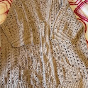 Light Taupe Open-Knit Women’s Cardigan Sweater